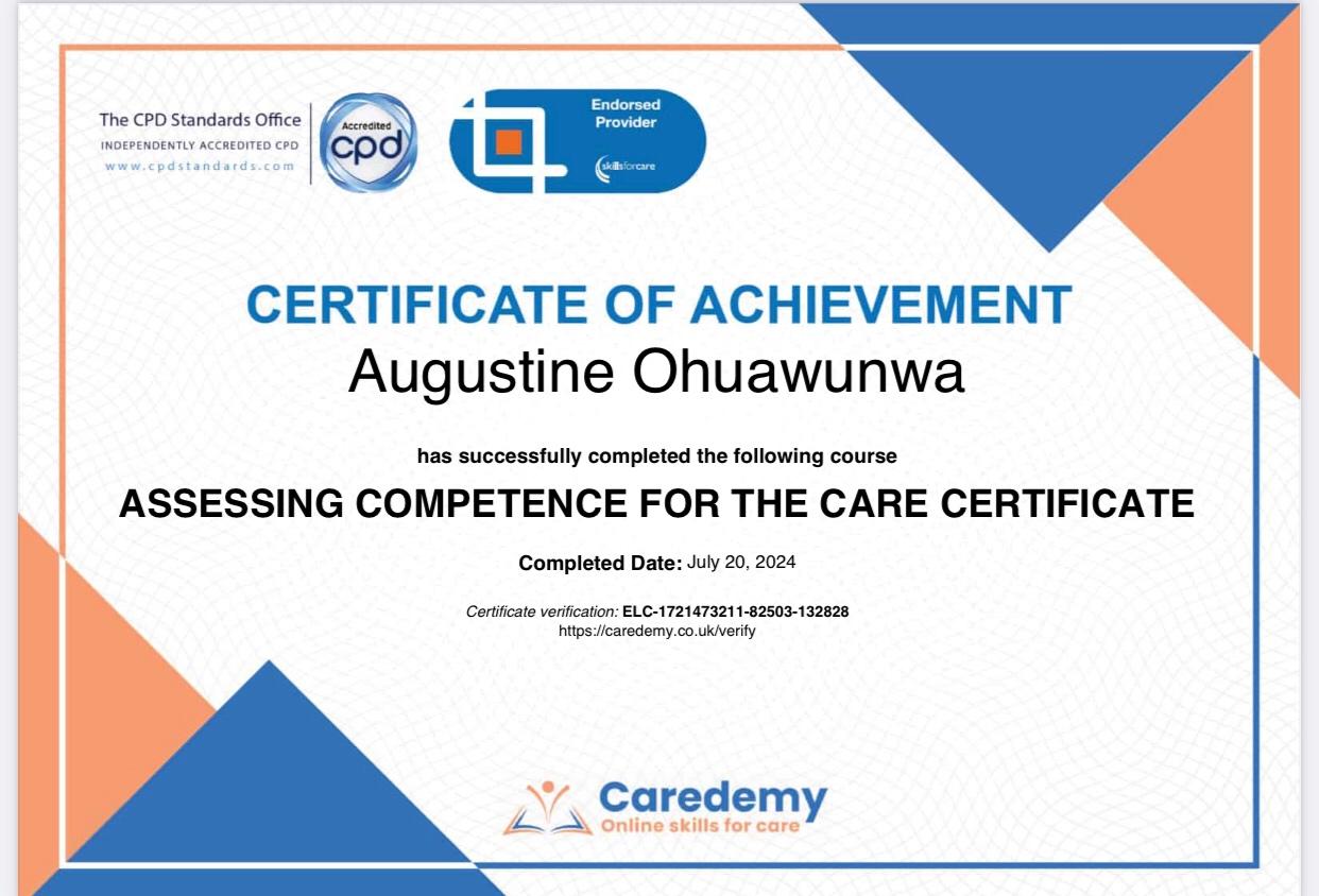 Assessing Competence for the care certificate