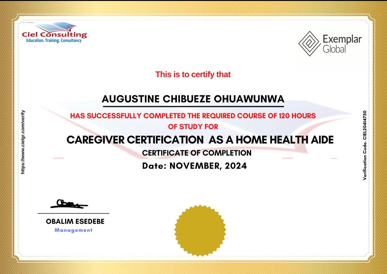 Caregiver Certification as a Home Health Aide